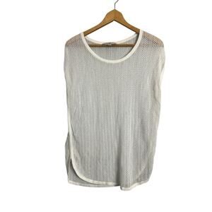 Ann Taylor LOFT Sheer Knit Blouse Womens Small White Herringbone Cap Sleeve